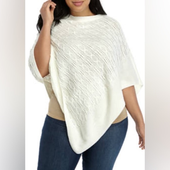 KIM ROGERS Relaxed Fit Boat Neck Coastal Grandma Knit Sweater Poncho Size Medium - Picture 1 of 10